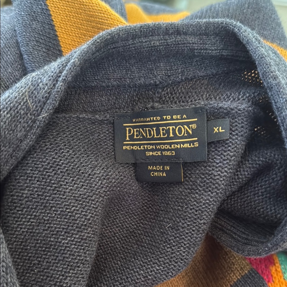 Pendleton Blue Mustard Striped Wool Cardigan Drap… - image 3